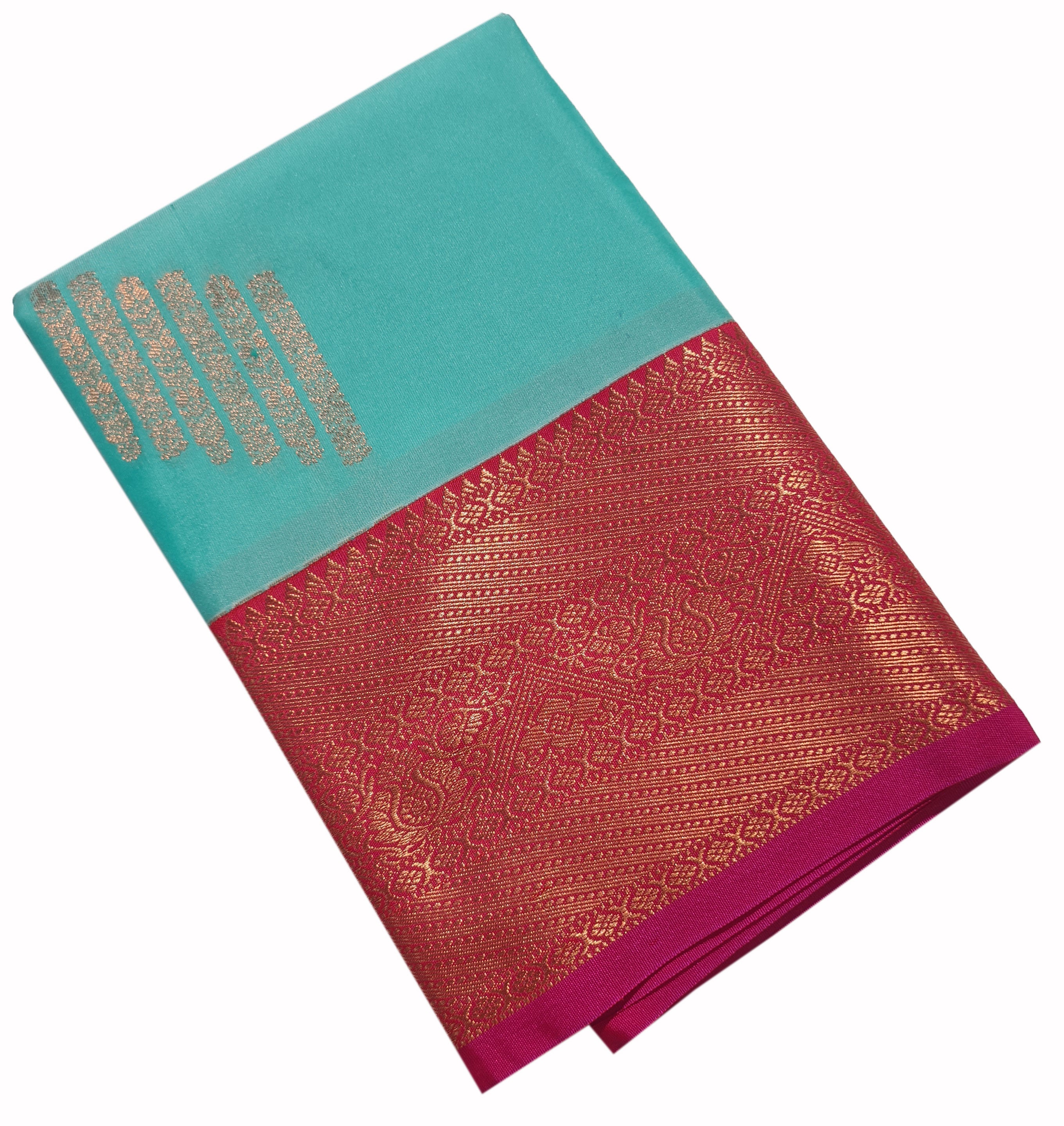 Kanchi Vegan Silk Saree With Contrast Blouse and Rich Jari Pallu