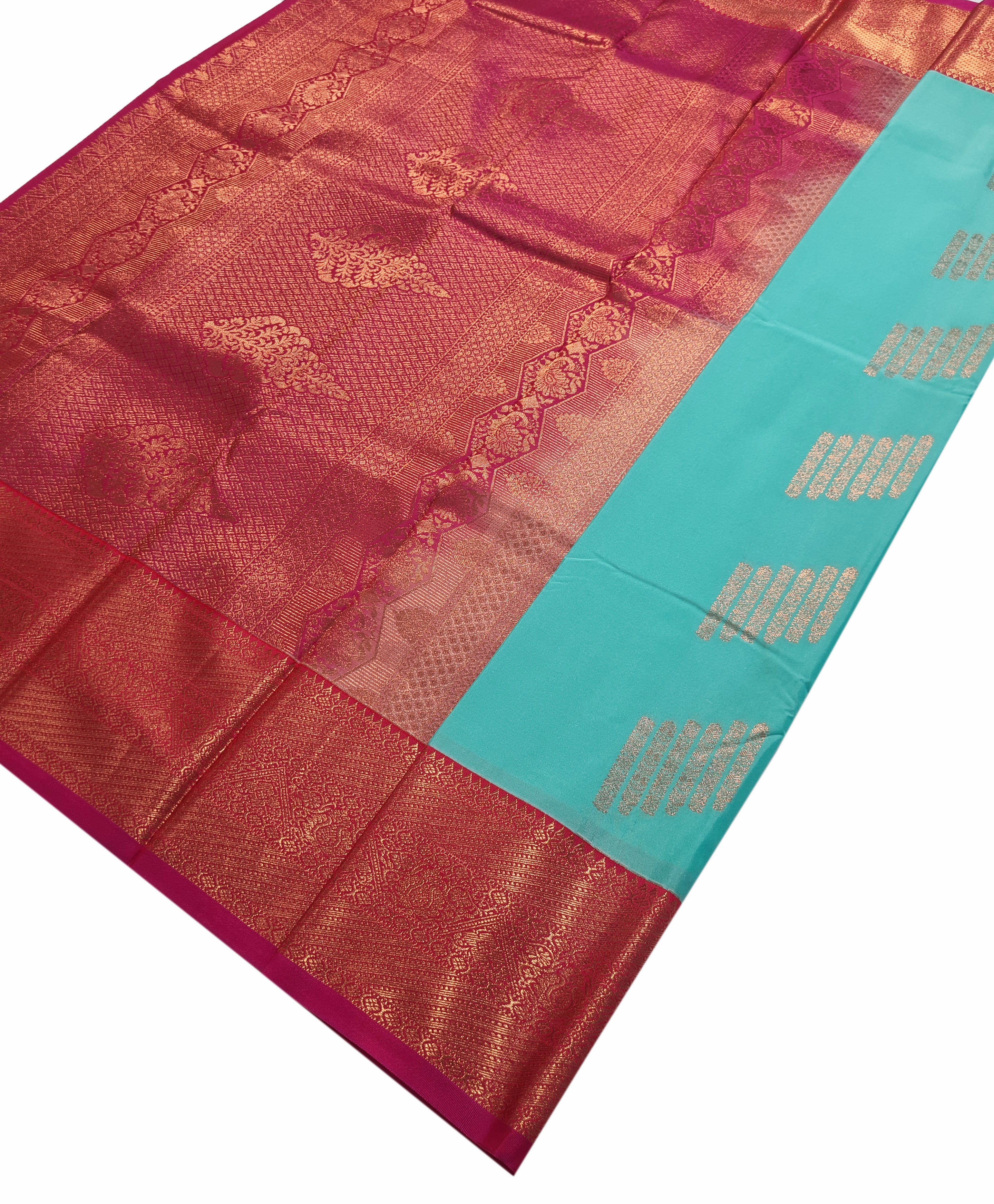 Kanchi Vegan Silk Saree With Contrast Blouse and Rich Jari Pallu