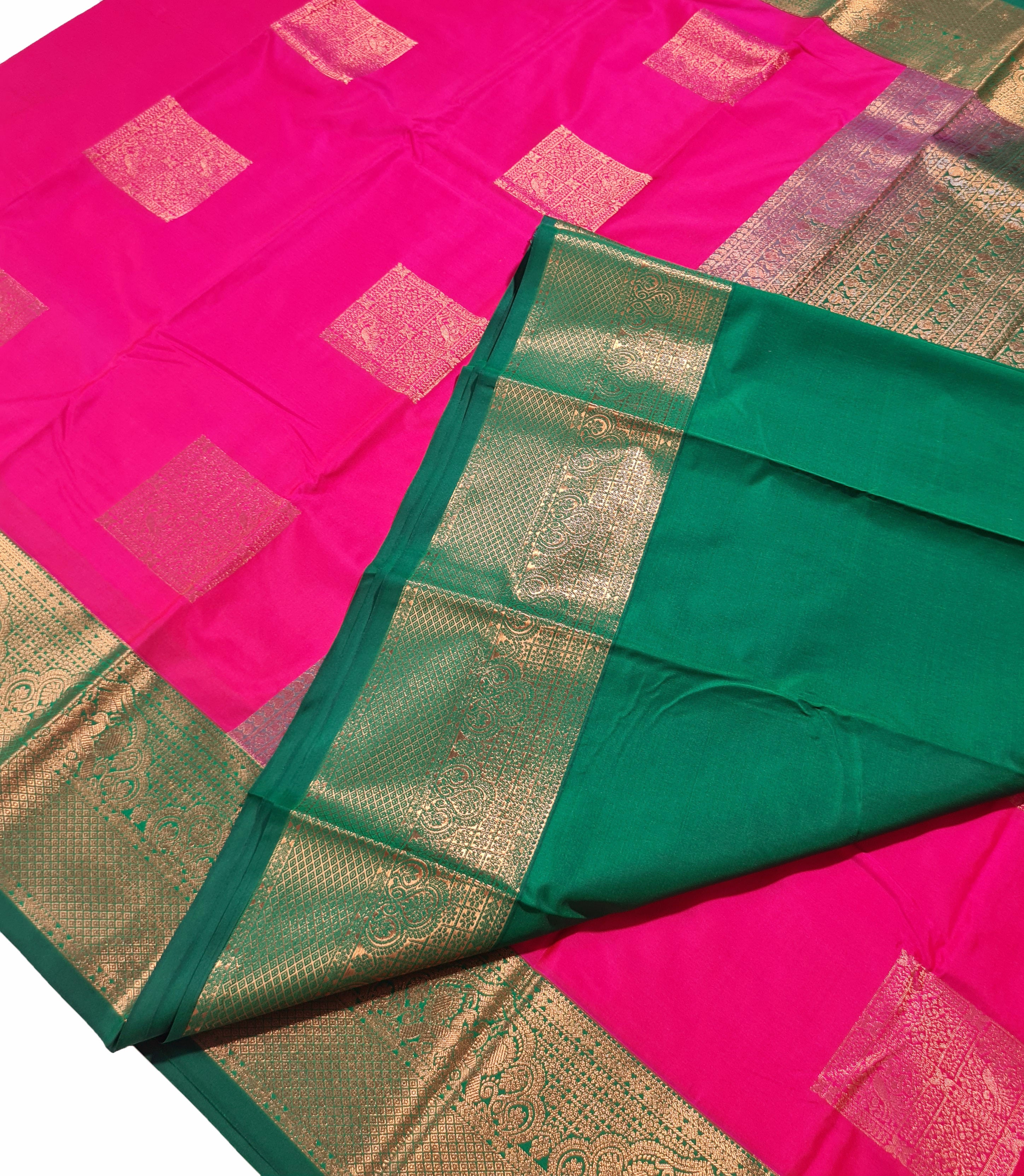 Kanchi Vegan Silk Saree With Contrast Blouse and Rich Jari Pallu