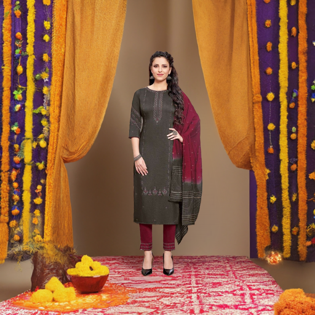 Aarohi Chinon Slub Kurtis With Pant And Dupatta