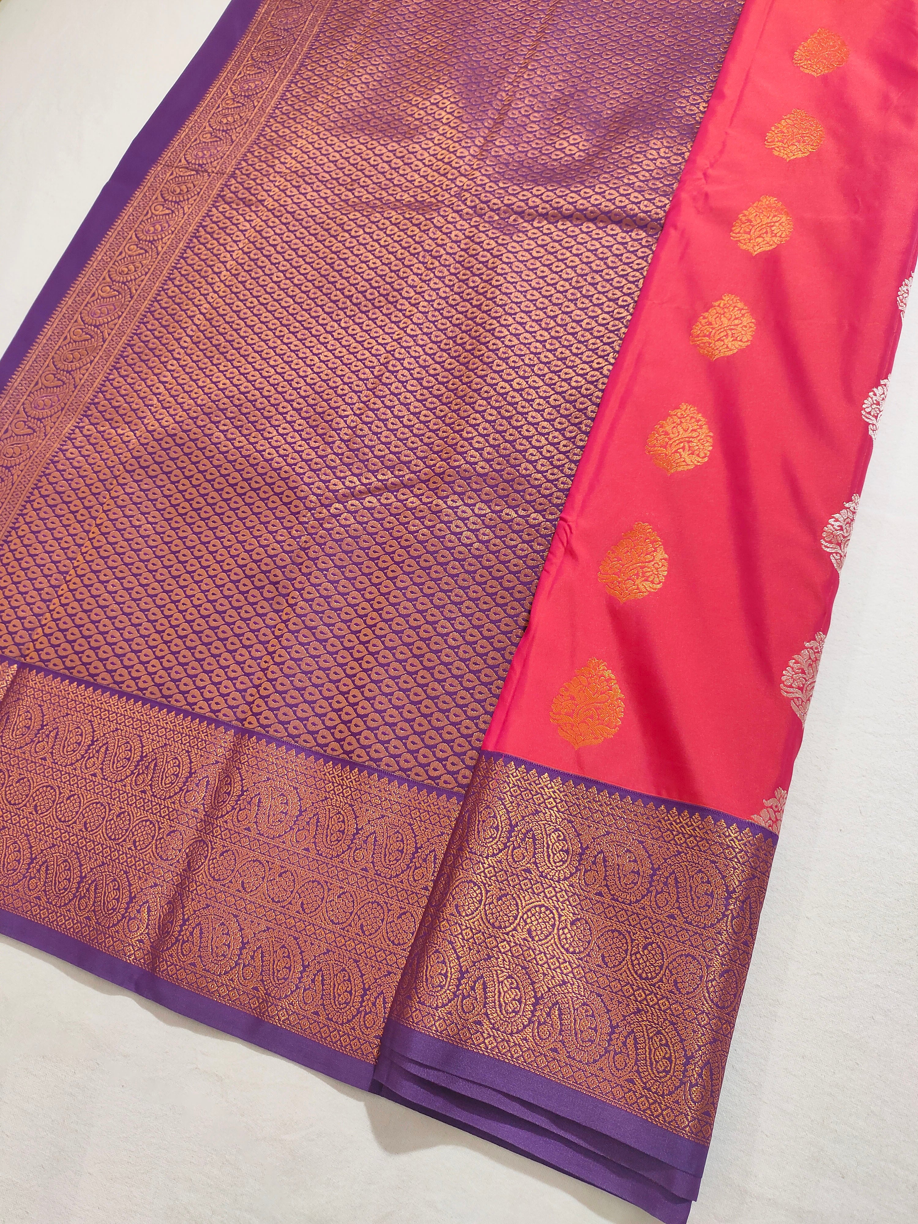 Kanchi Vegan Silk Saree With Contrast Blouse and Rich Jari Pallu