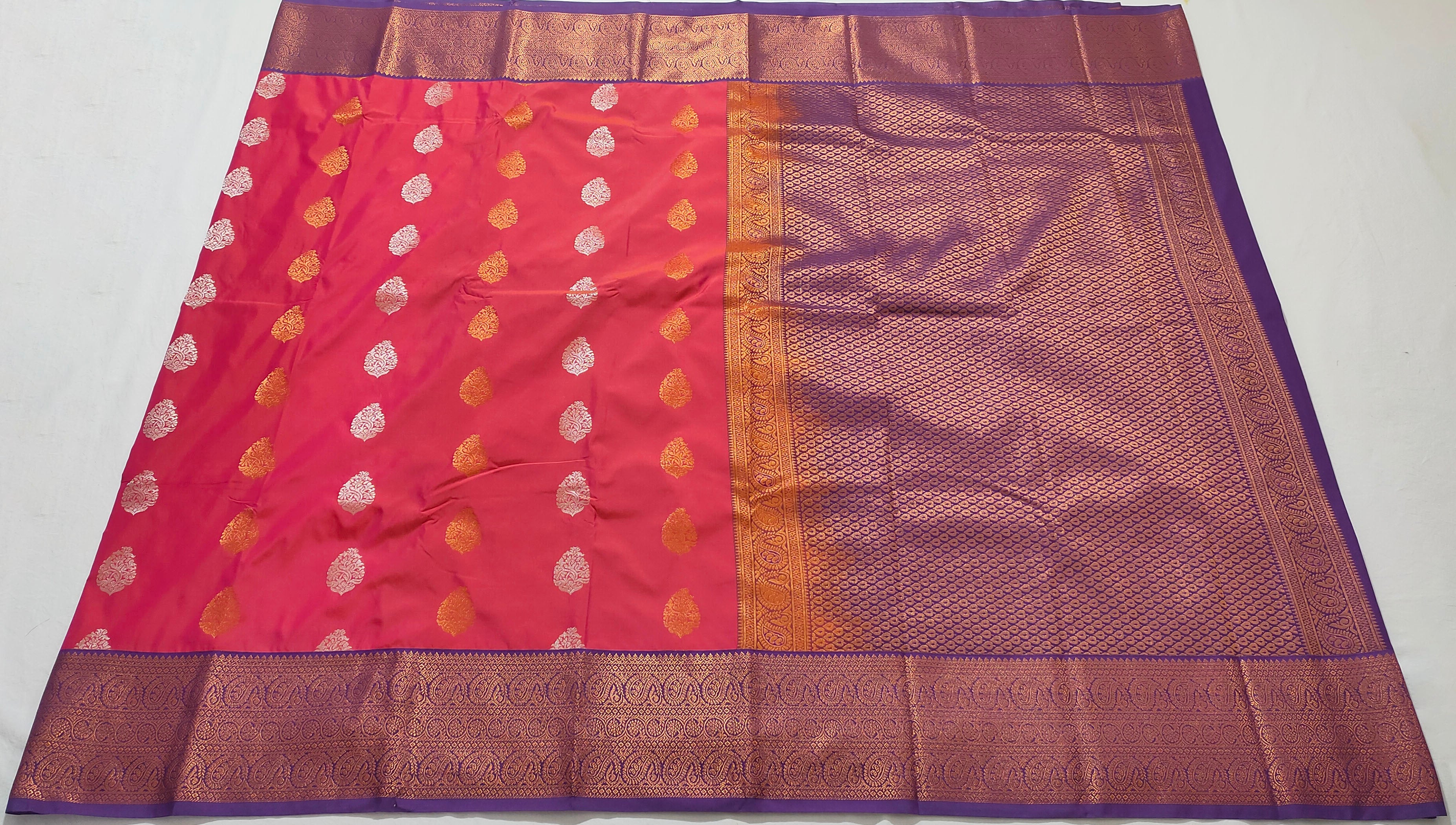 Kanchi Vegan Silk Saree With Contrast Blouse and Rich Jari Pallu