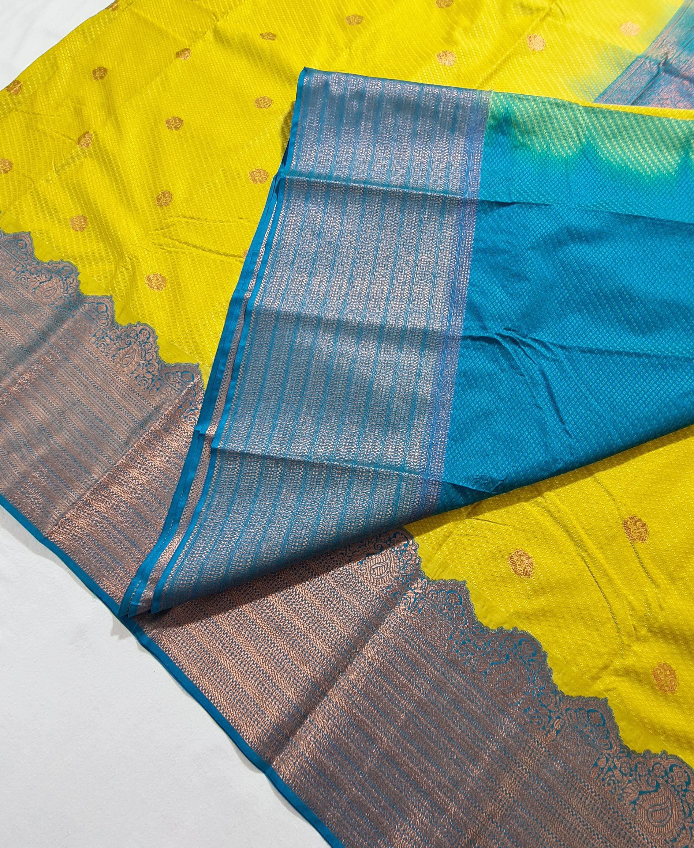 Kanchi Vegan Silk Saree With Contrast Blouse and Rich Jari Pallu