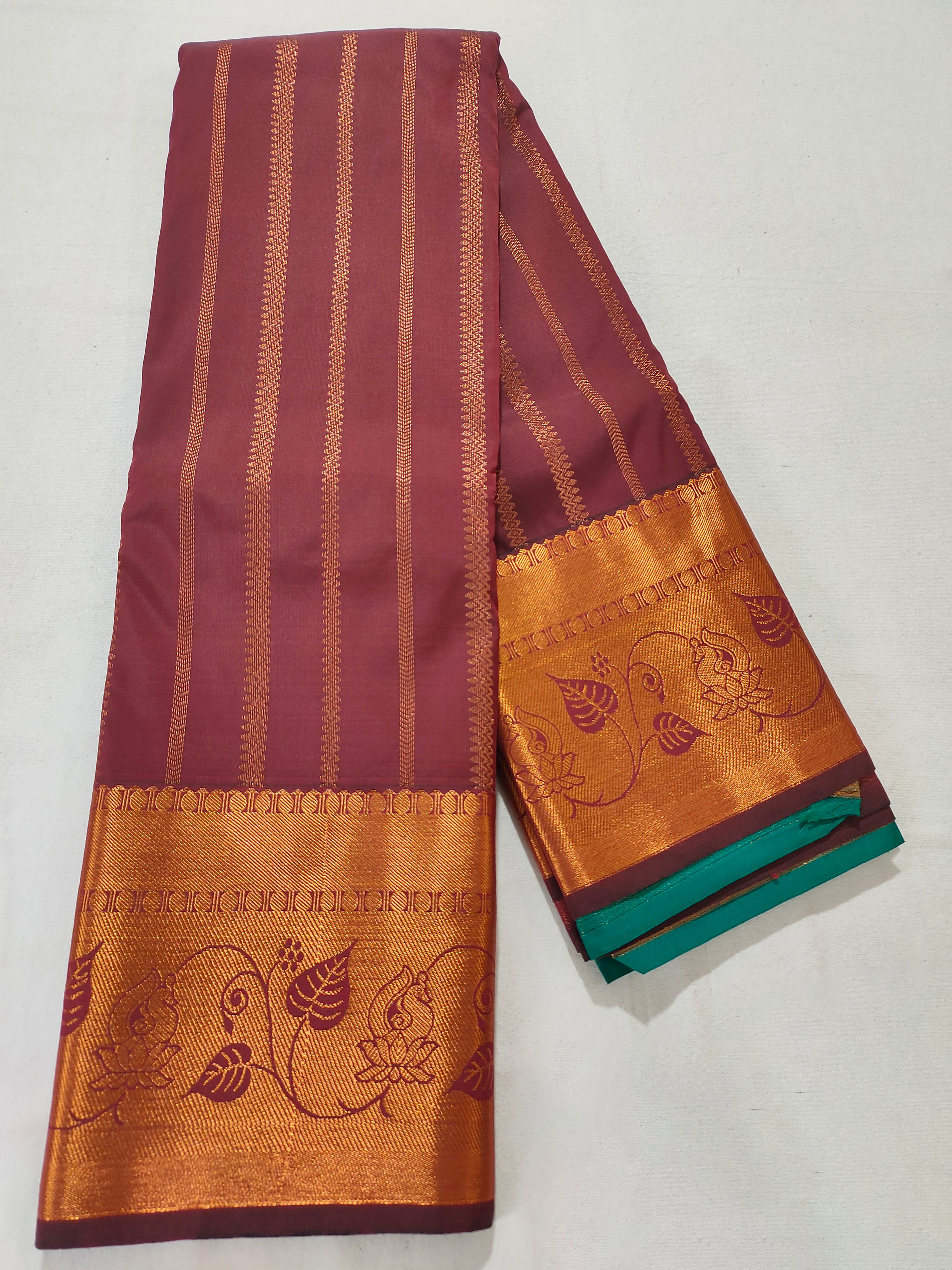 Kanchi Vegan Silk Saree With Contrast Blouse and Rich Jari Pallu