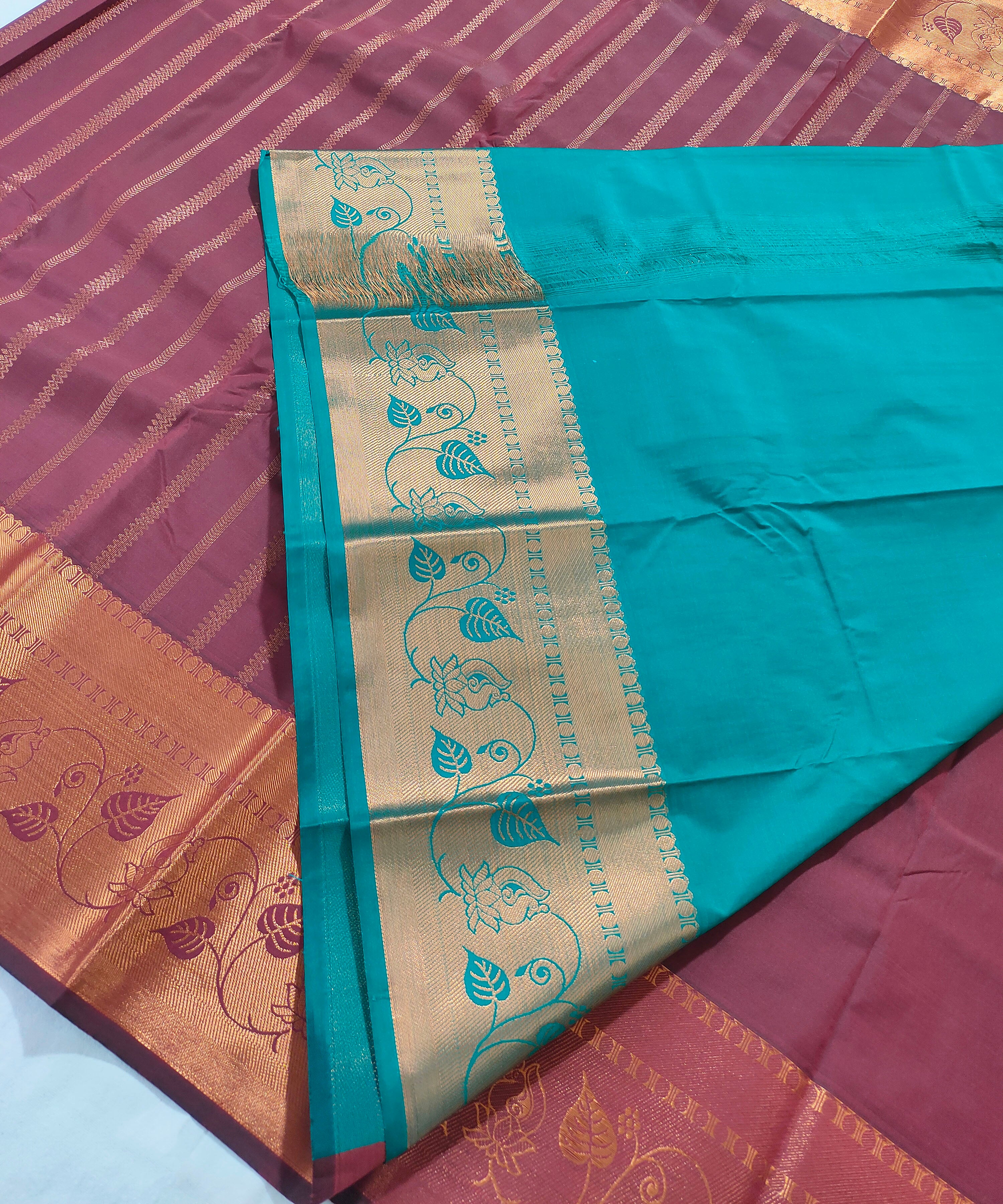 Kanchi Vegan Silk Saree With Contrast Blouse and Rich Jari Pallu