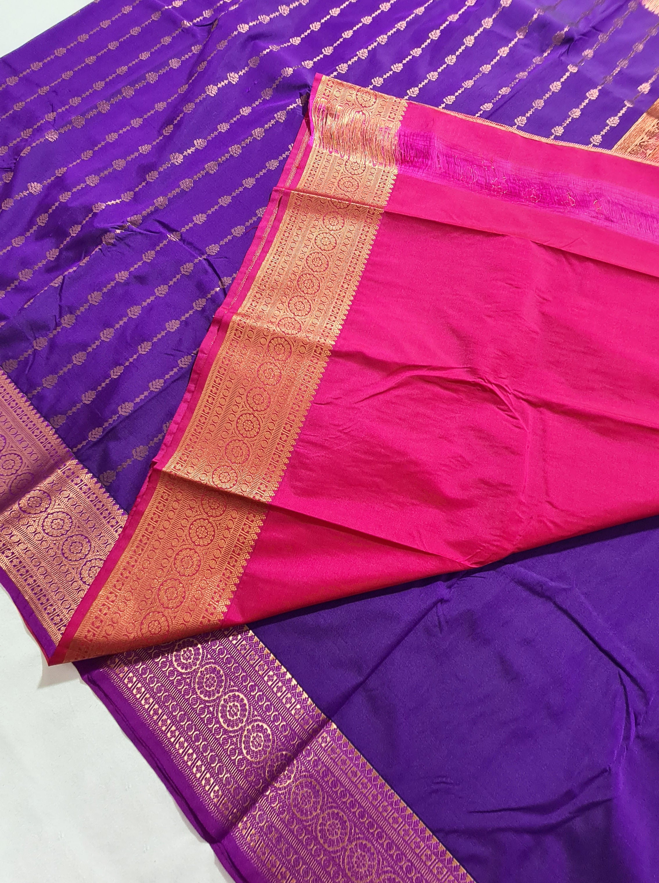 Kanchi Vegan Silk Saree With Contrast Blouse and Rich Jari Pallu