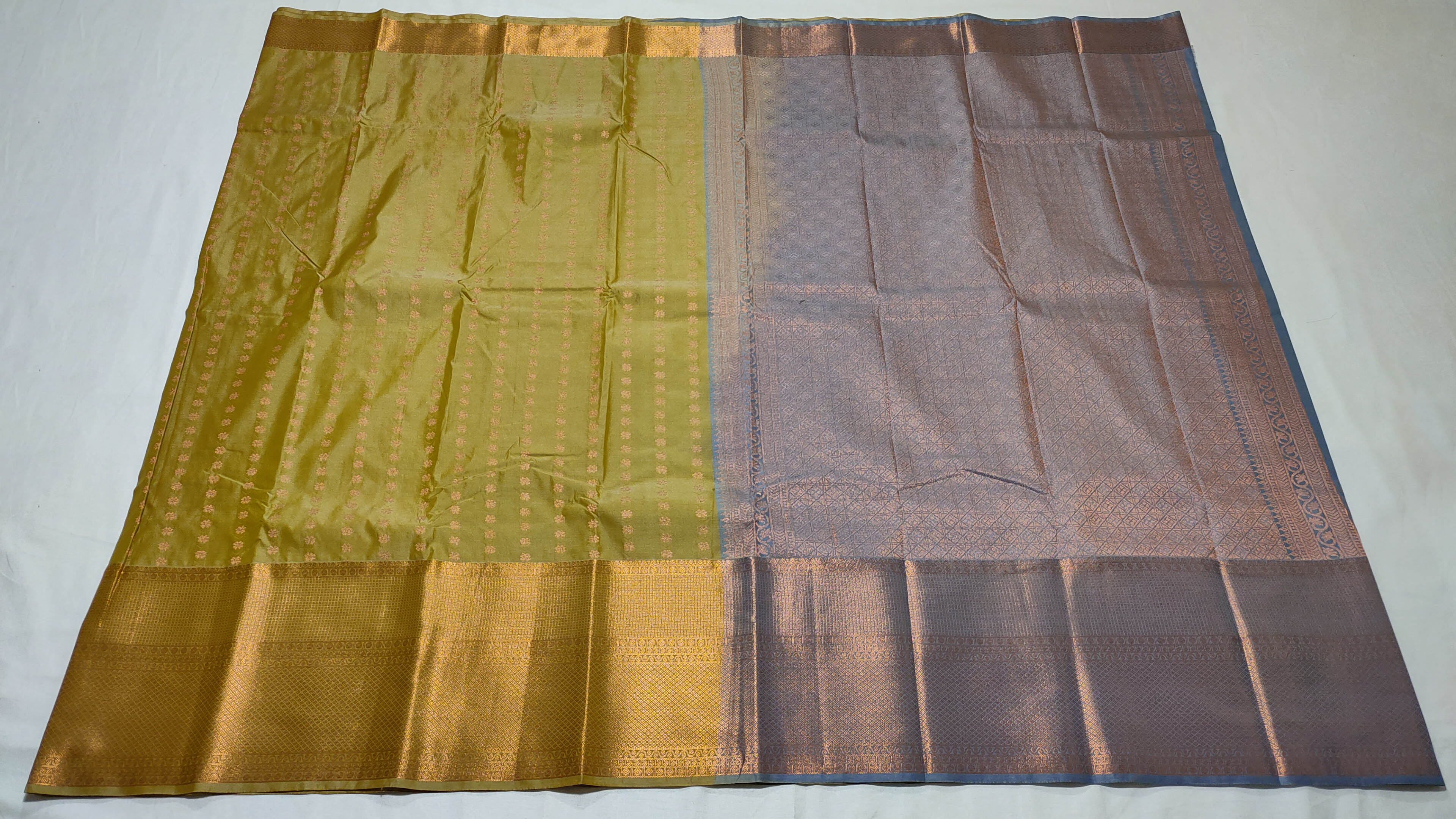 Kanchi Vegan Silk Saree With Contrast Blouse and Rich Jari Pallu