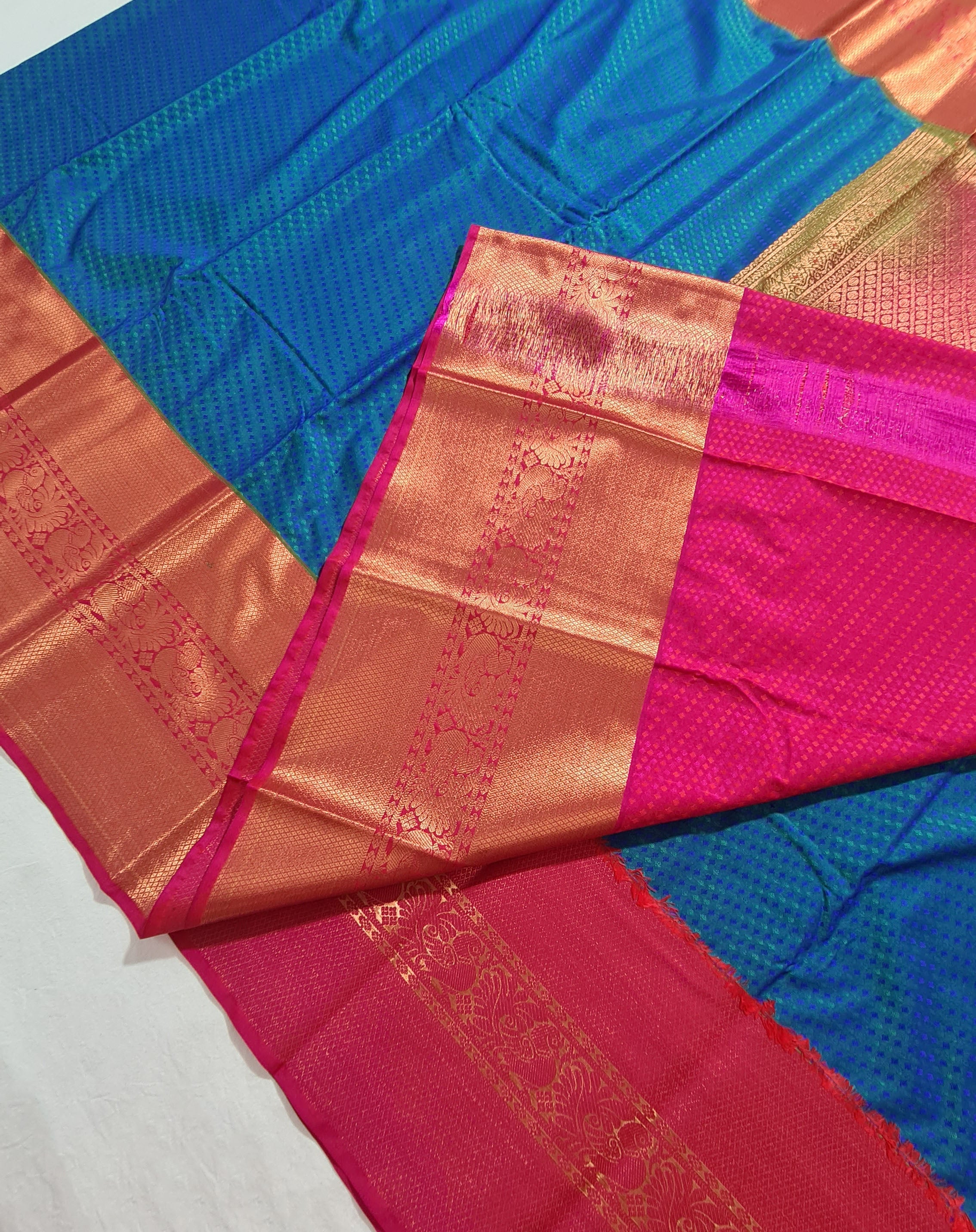 Kanchi Vegan Silk Saree With Contrast Blouse and Rich Jari Pallu