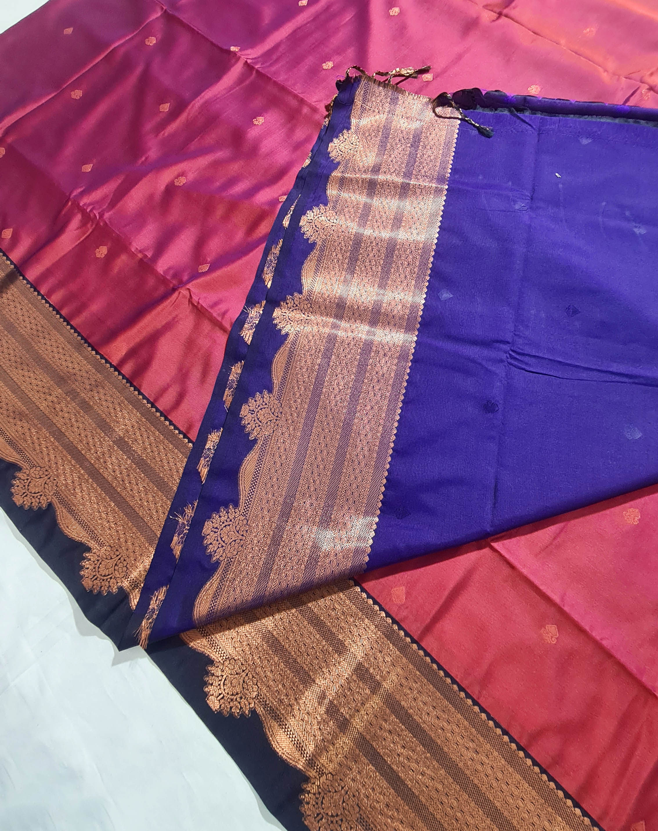 Kanchi Vegan Silk Saree With Contrast Blouse and Rich Jari Pallu