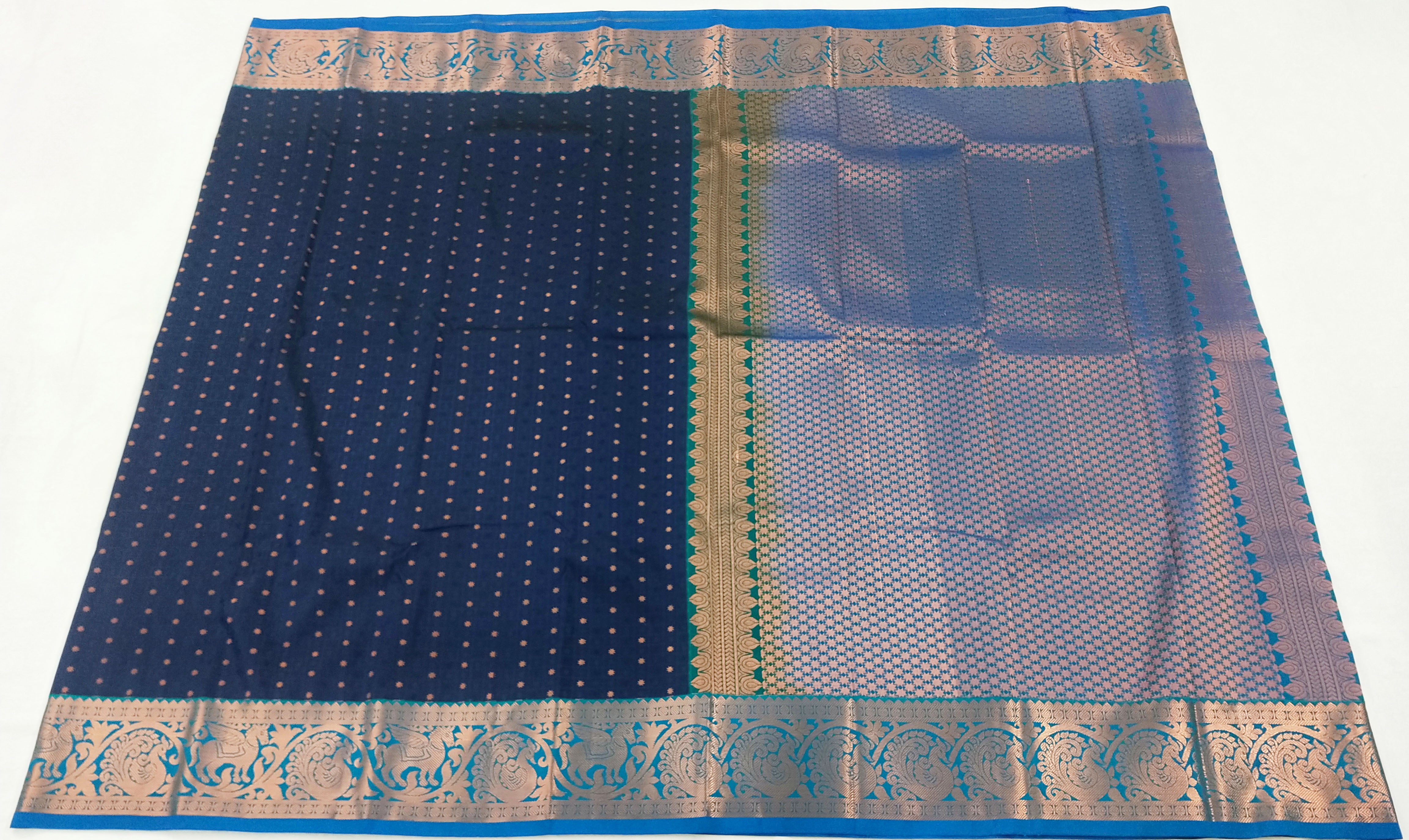 Kanchi Vegan Silk Saree With Contrast Blouse and Rich Jari Pallu