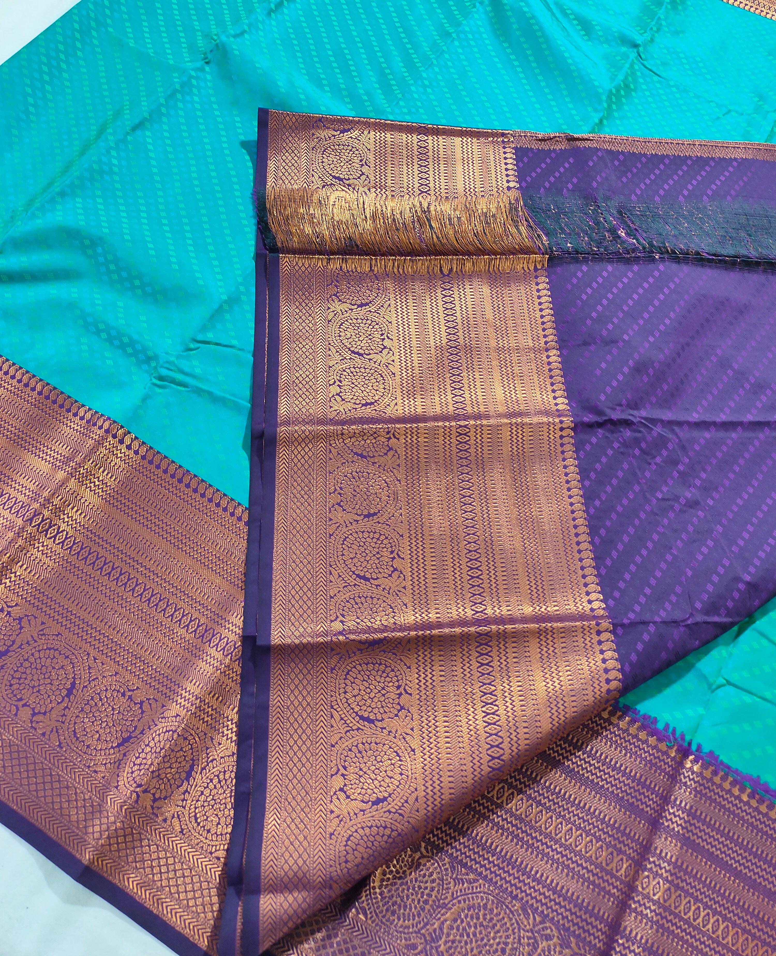 Kanchi Vegan Silk Saree With Contrast Blouse and Rich Jari Pallu