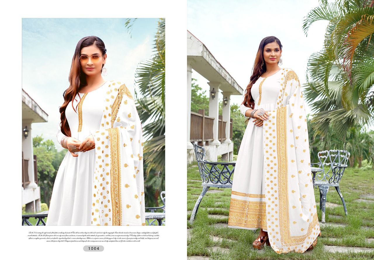 RANi BHATIYANI  Rayon Foil Print Long Designer Kurtis With Dupatta (2-Pcs)
